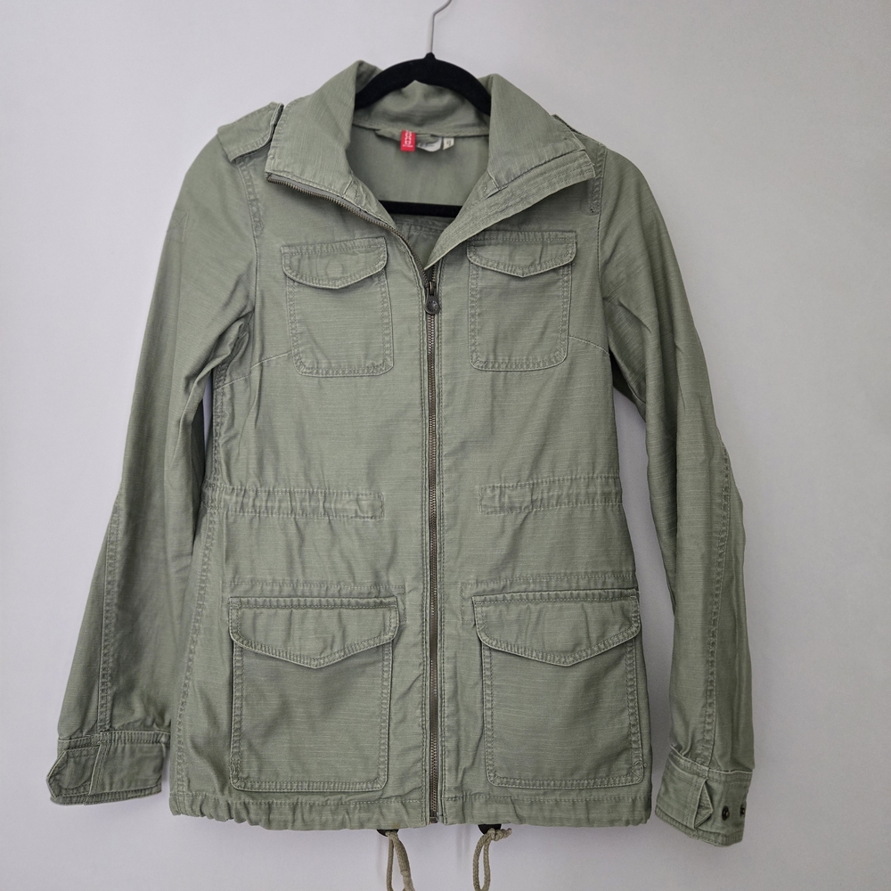 H&M Olive Green Cargo Utility Jacket Drawstring Waist